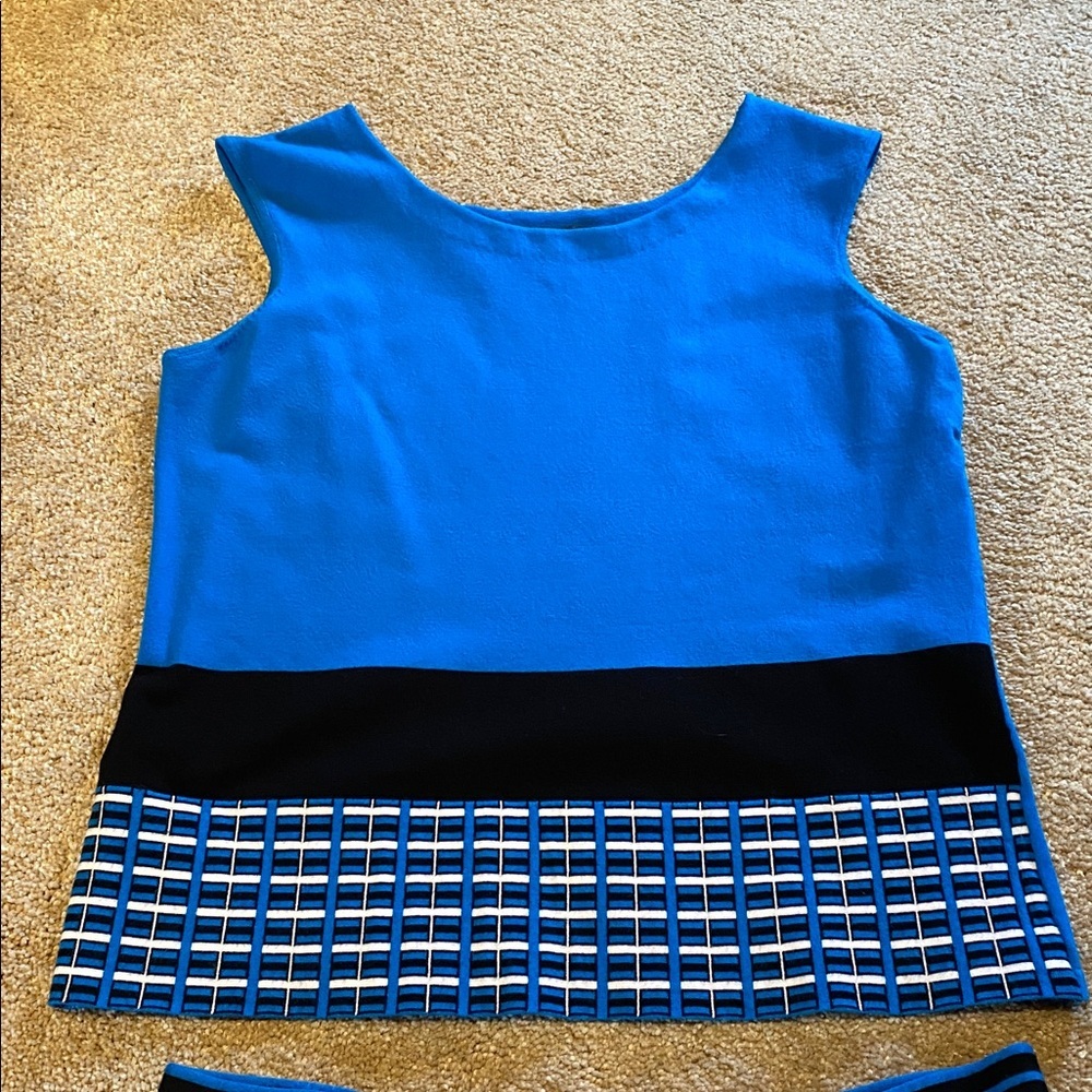 Per Se 2 Piece Matching Set Pull On Skirt & Tank Top Stretchy Blue Black Geo M - Picture 7 of 10